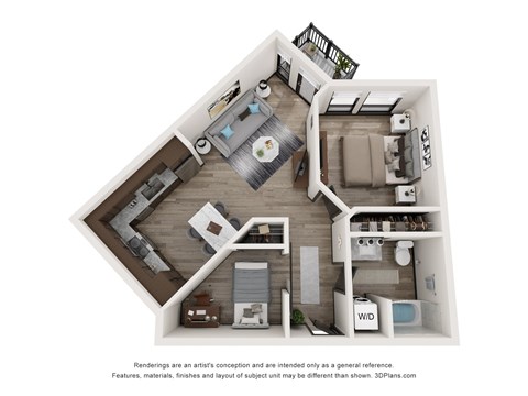 Floor plan for 2 beds, 1 bath, 714 sqft